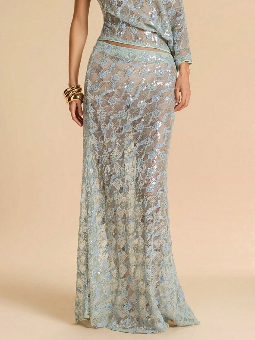 Blue Sexy Women's Sheer Lace Party Skirt - Picture 3 of 8
